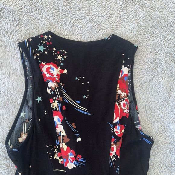 Free People Back  To Basics Floral Tunic Wrap Blouse Flowers Stars Print Size XS - Picture 7 of 7
